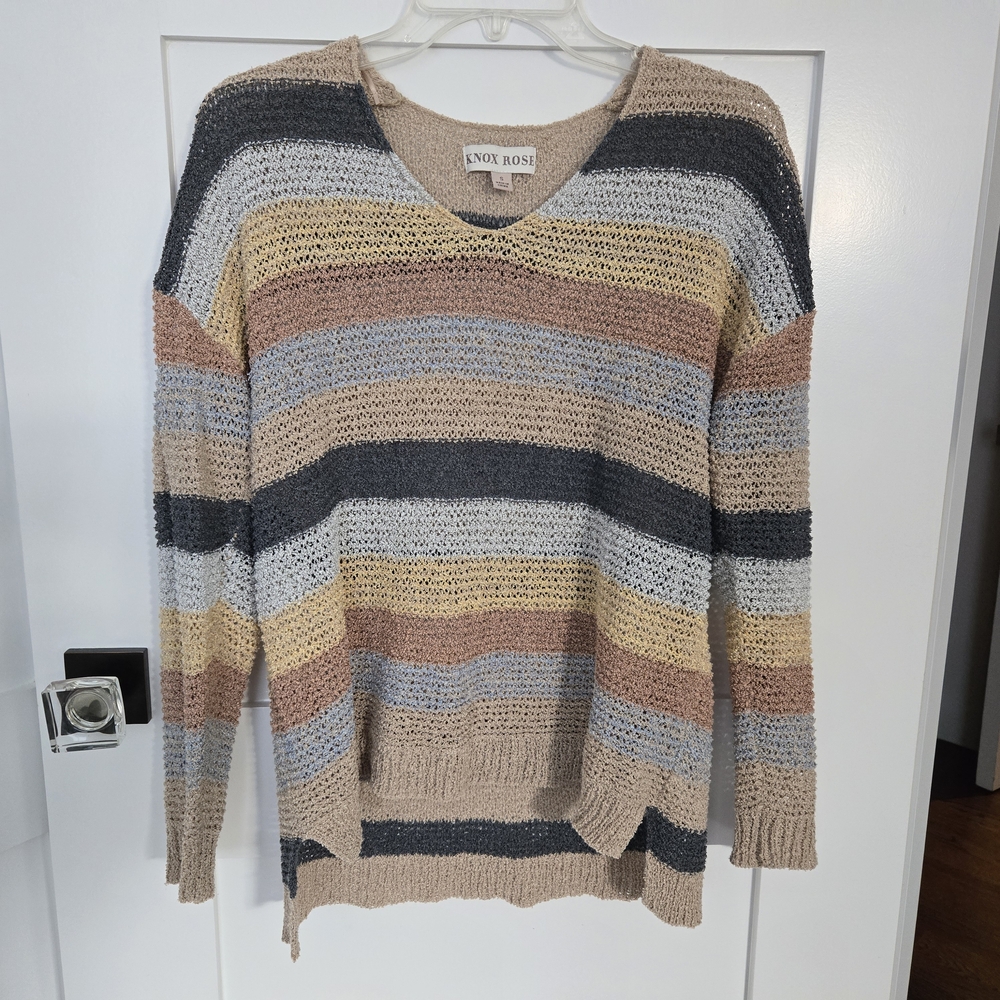 Knox Rose Multicolor V-neck Knit Striped Sweater Size Small